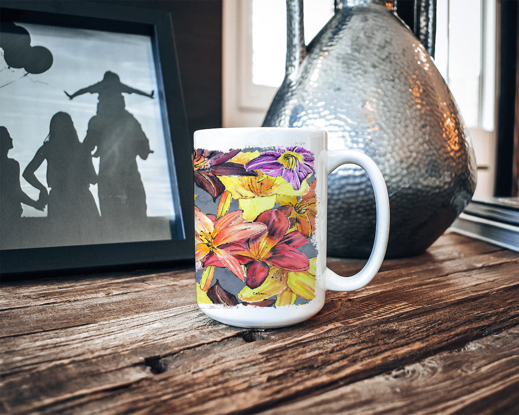 Day Lillies Ceramic Coffee Mug 15 oz Decorative Large C Handle Mug Cup for Tea, Cocoa Hot Chocolate