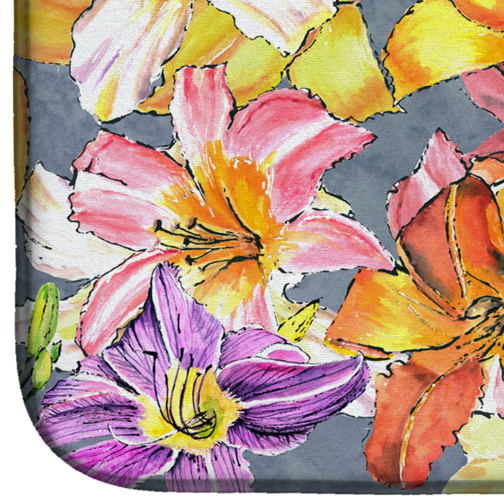 Day Lillies Dish Drying Mat Absorbent Dish Drying Mat Pad for Kitchen Counter Dish Drainer Mat for Countertop, 14 x 21", Multicolor