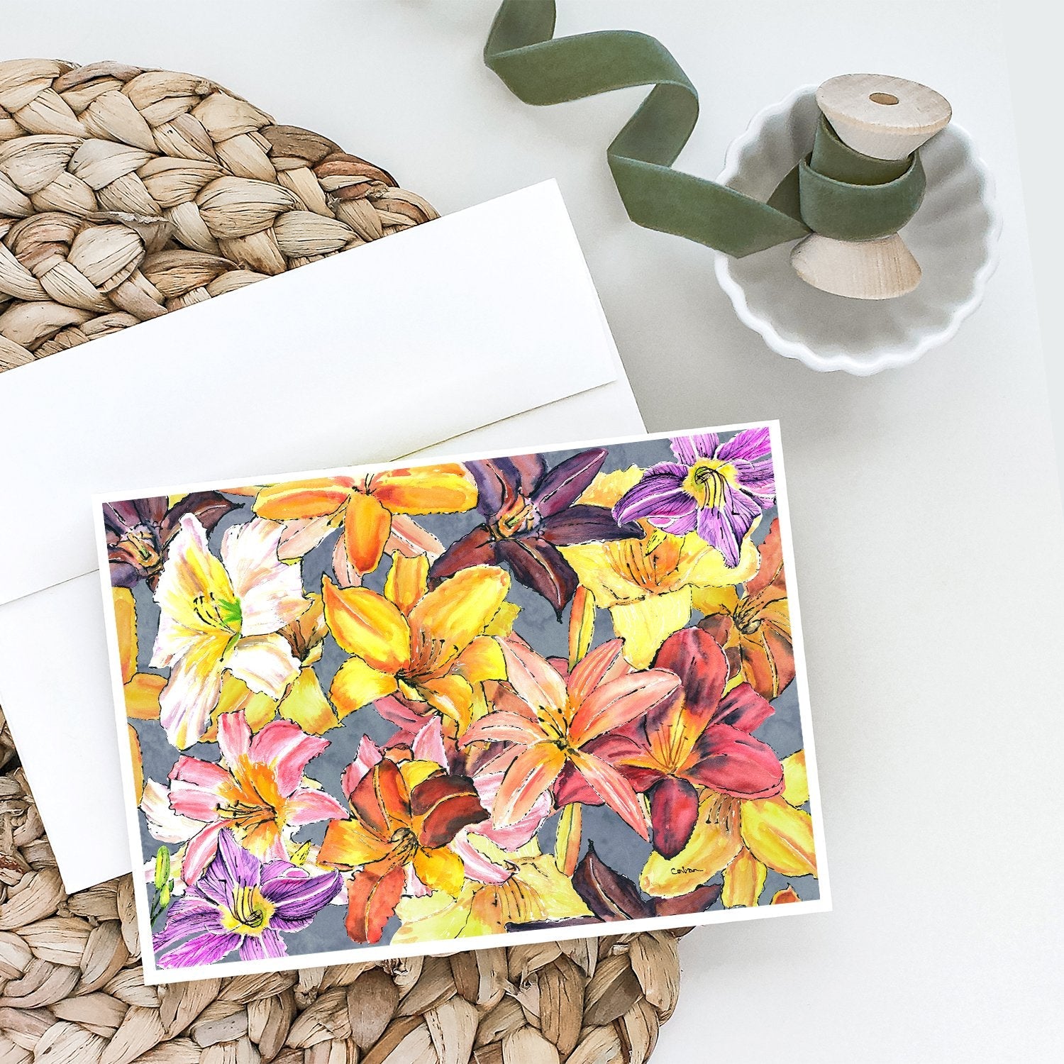 Day Lillies Greeting Cards Pack of 8 Blank Cards with Envelopes Whimsical A7 Size 5x7