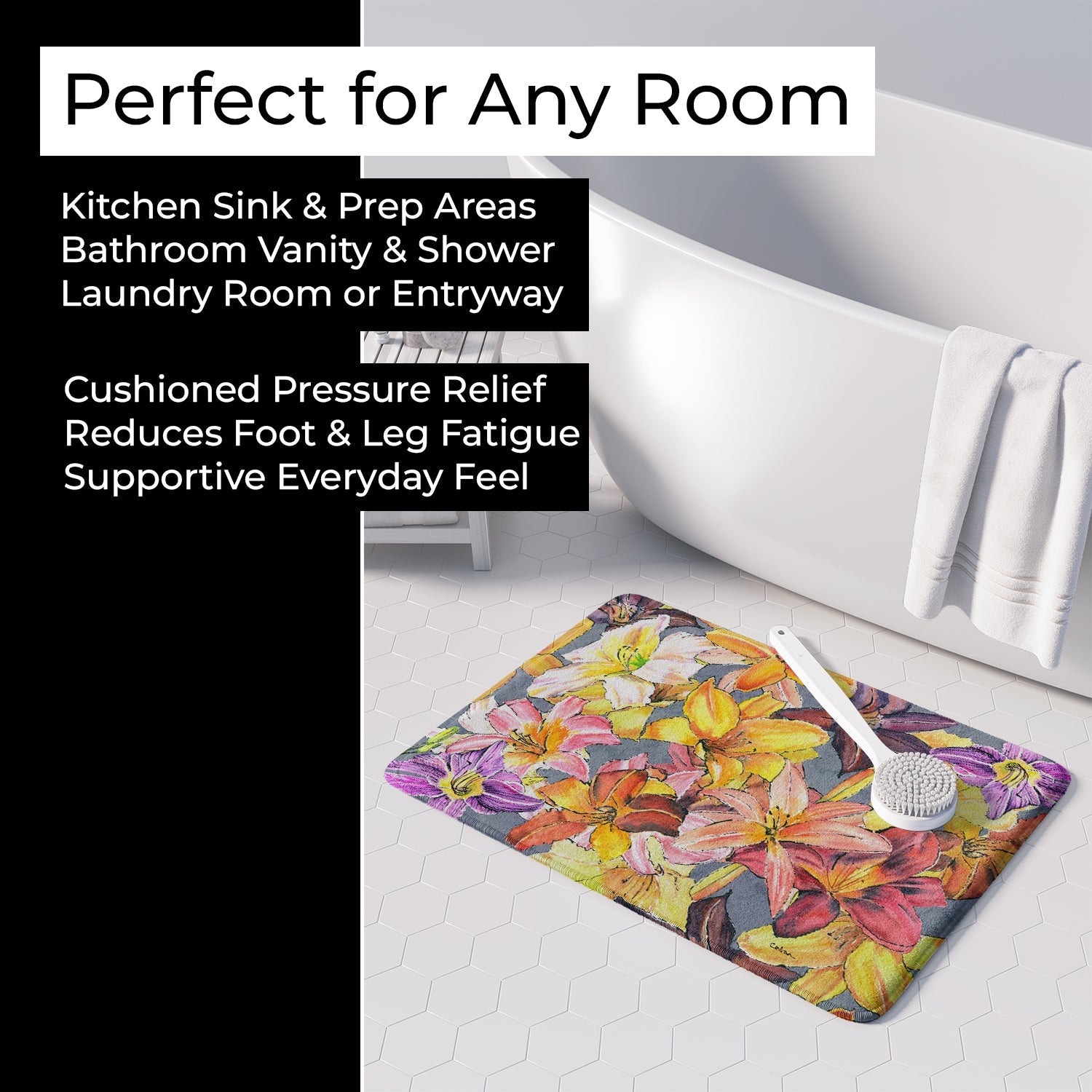 Day Lillies Memory Foam Kitchen Mat Machine Washable Anti-Fatigue Cushion Comfort Bath or Kitchen Rug