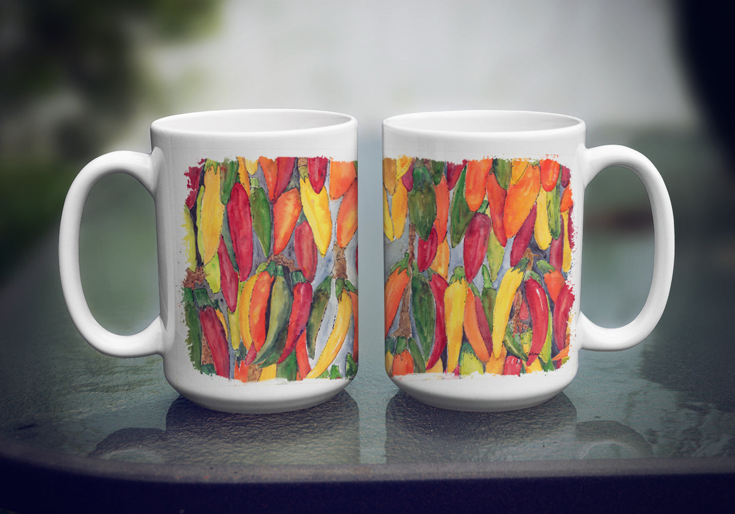 Hot Peppers Ceramic Coffee Mug 15 oz Decorative Large C Handle Mug Cup for Tea, Cocoa Hot Chocolate