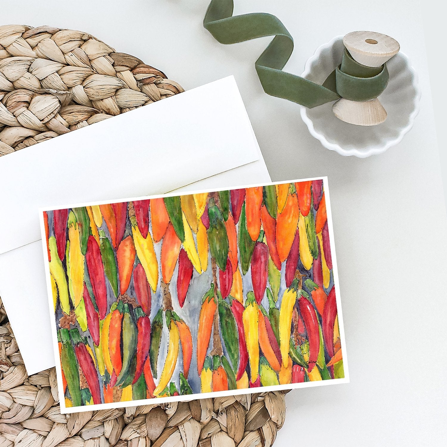 Hot Peppers Greeting Cards Pack of 8 Blank Cards with Envelopes Whimsical A7 Size 5x7