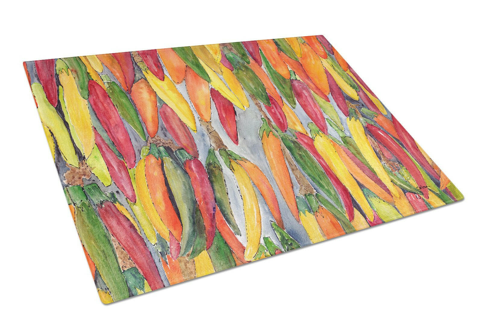 Hot Peppers Cutting Board Tempered Glass Kitchen Cutting Surface, Heat Resistant Chopping, Non-Slip Feet, Food Prep & Serving