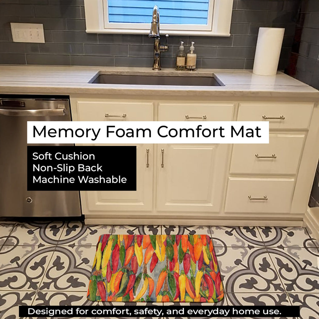 Hot Peppers Memory Foam Kitchen Mat Machine Washable Anti-Fatigue Cushion Comfort Bath or Kitchen Rug