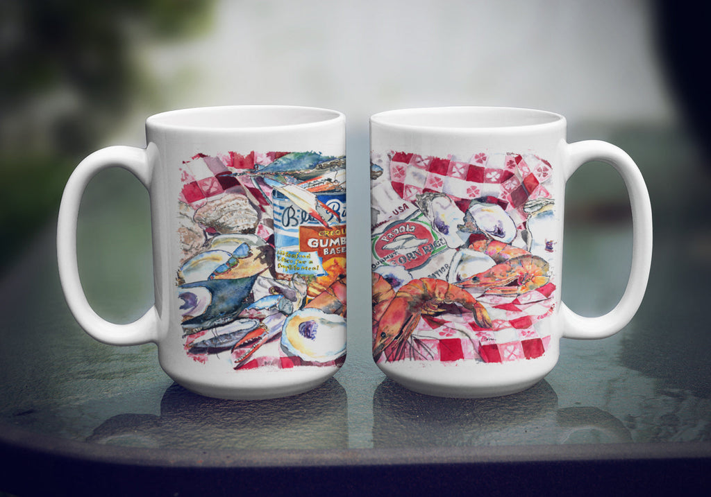 Blue Runner Gumbo Receipe Ceramic Coffee Mug 15 oz Decorative Large C Handle Mug Cup for Tea, Cocoa Hot Chocolate