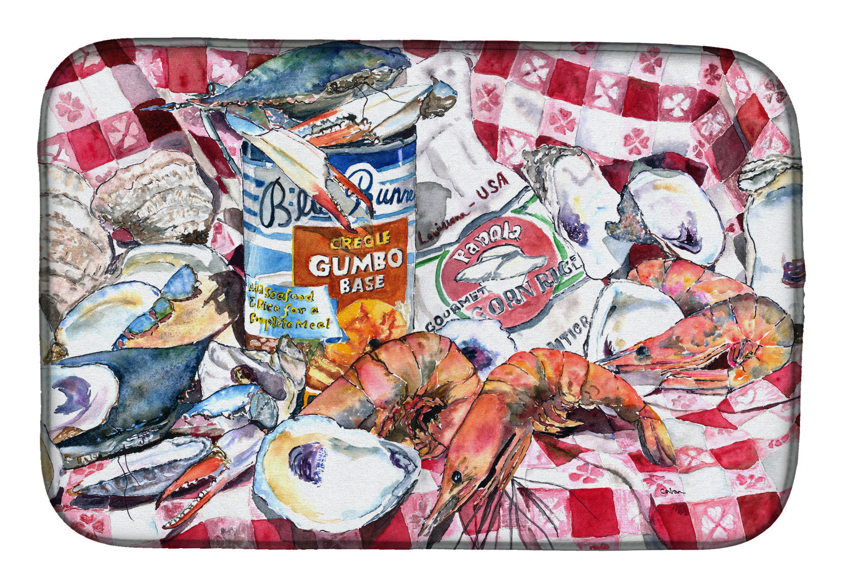 Blue Runner Gumbo Receipe Dish Drying Mat Absorbent Dish Drying Mat Pad for Kitchen Counter Dish Drainer Mat for Countertop, 14 x 21", Multicolor