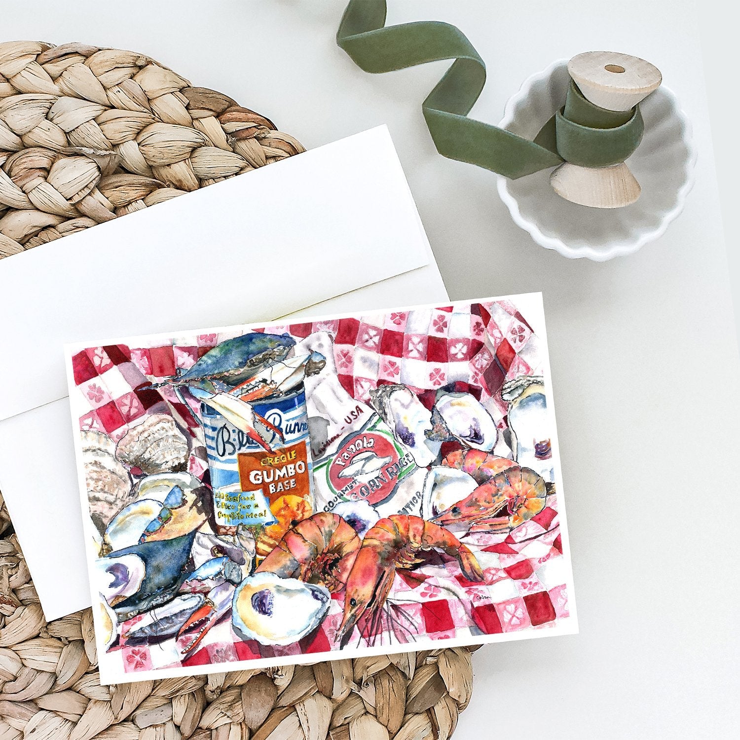 Blue Runner Gumbo Receipe Greeting Cards Pack of 8 Blank Cards with Envelopes Whimsical A7 Size 5x7