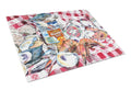 Blue Runner Gumbo Receipe Cutting Board Tempered Glass Kitchen Cutting Surface, Heat Resistant Chopping, Non-Slip Feet, Food Prep & Serving