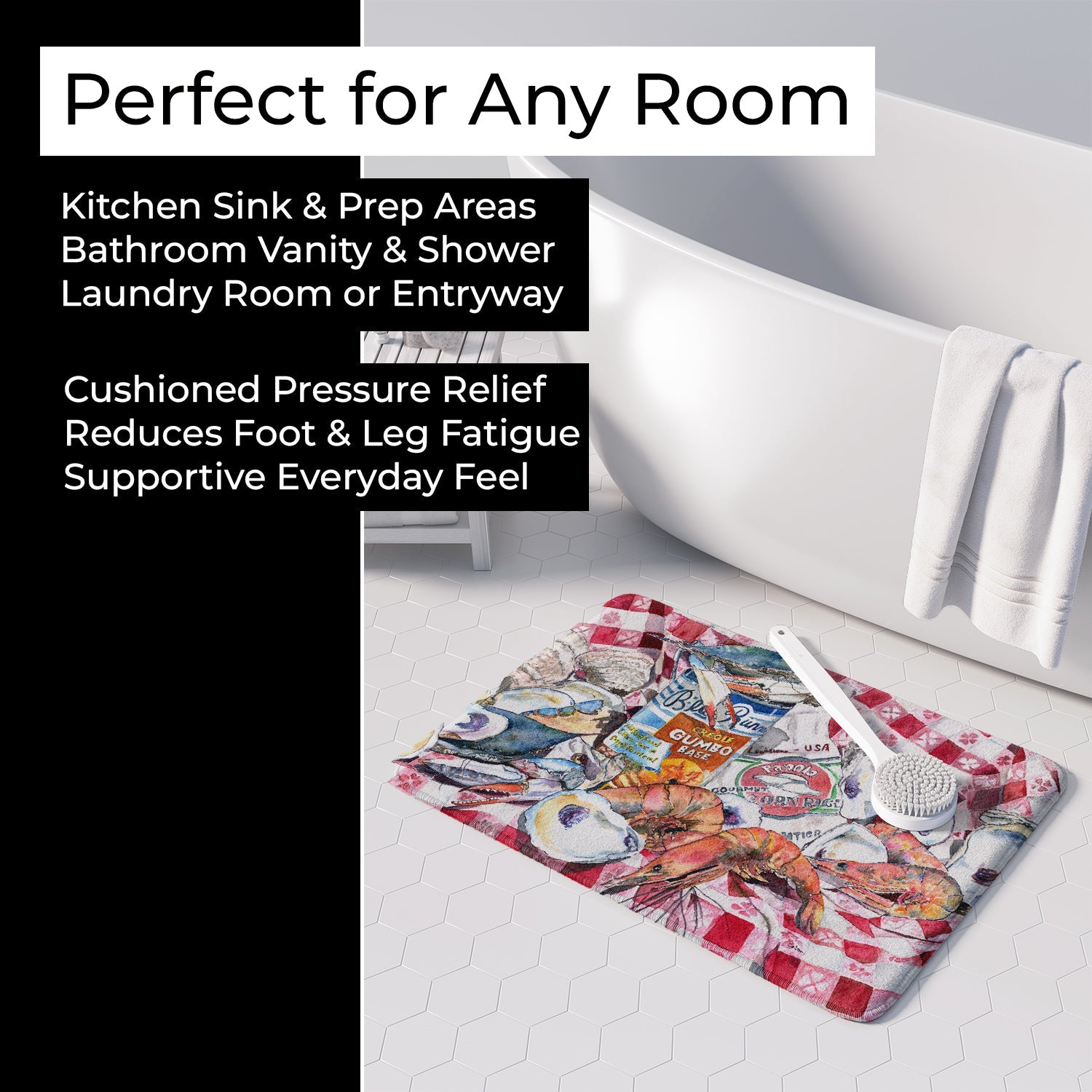 Blue Runner Gumbo Receipe Memory Foam Kitchen Mat Machine Washable Anti-Fatigue Cushion Comfort Bath or Kitchen Rug