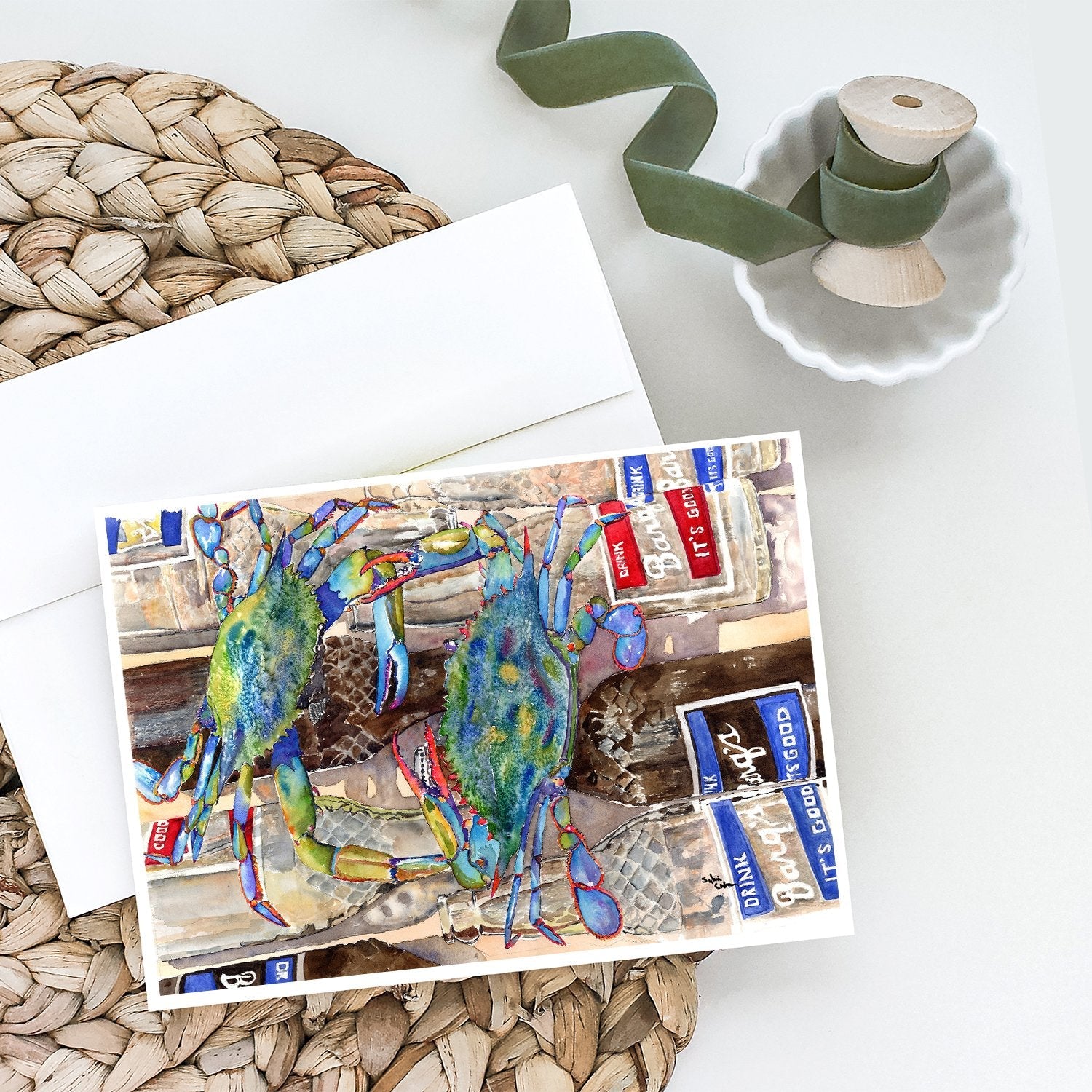 Blue Crabby Bottles of Barqs Rootbeer Greeting Cards Pack of 8 Blank Cards with Envelopes Whimsical A7 Size 5x7