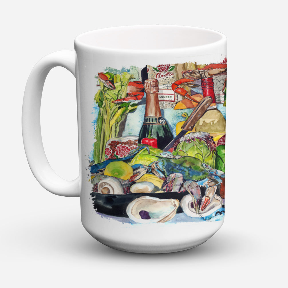 Wine Crab Shrimp and Oysters Ceramic Coffee Mug 15 oz Decorative Large C Handle Mug Cup for Tea, Cocoa Hot Chocolate