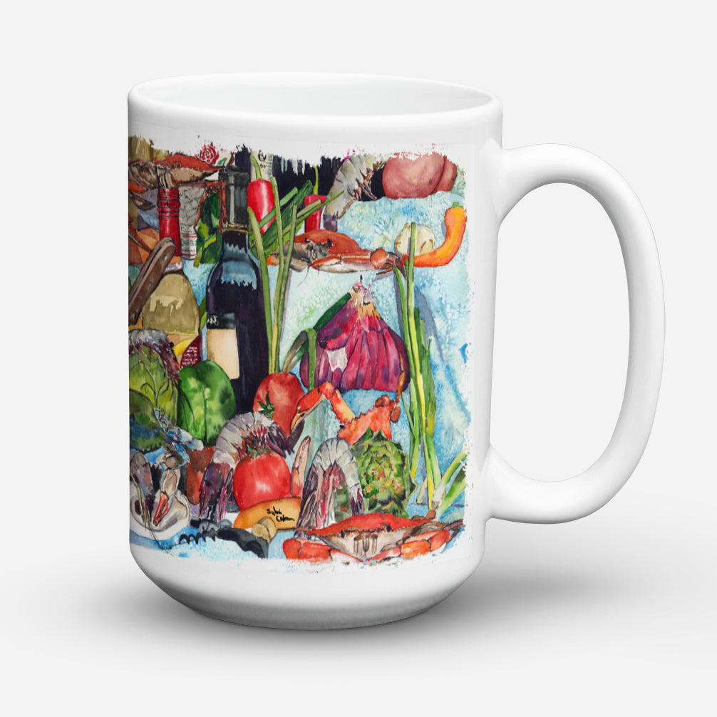 Wine Crab Shrimp and Oysters Ceramic Coffee Mug 15 oz Decorative Large C Handle Mug Cup for Tea, Cocoa Hot Chocolate