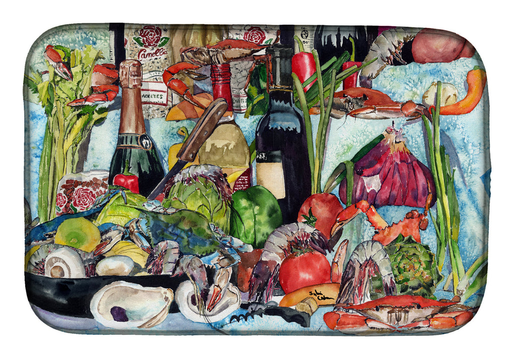 Wine Crab Shrimp and Oysters Dish Drying Mat Absorbent Dish Drying Mat Pad for Kitchen Counter Dish Drainer Mat for Countertop, 14 x 21", Multicolor