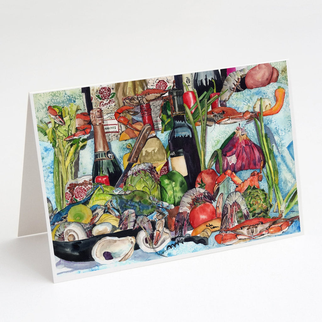 Wine Crab Shrimp and Oysters Greeting Cards Pack of 8 Blank Cards with Envelopes Whimsical A7 Size 5x7