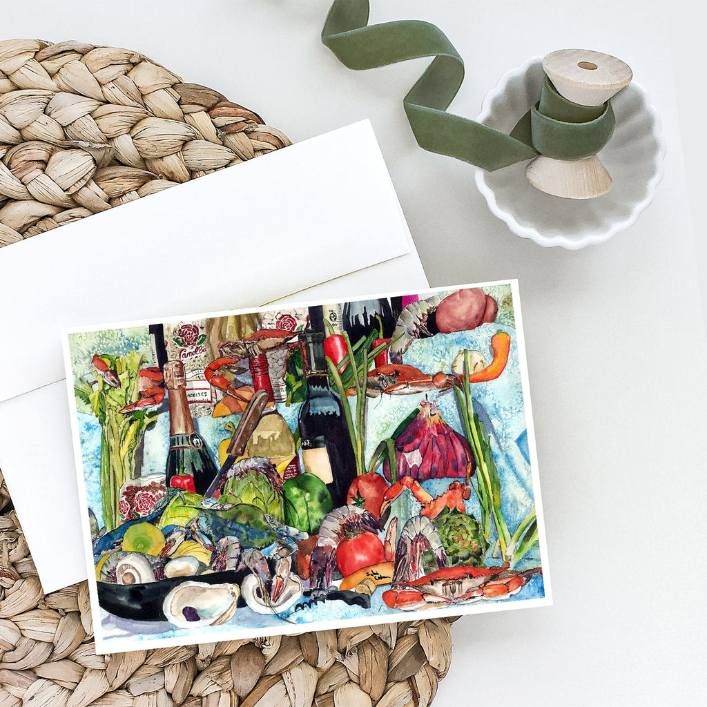 Wine Crab Shrimp and Oysters Greeting Cards Pack of 8 Blank Cards with Envelopes Whimsical A7 Size 5x7
