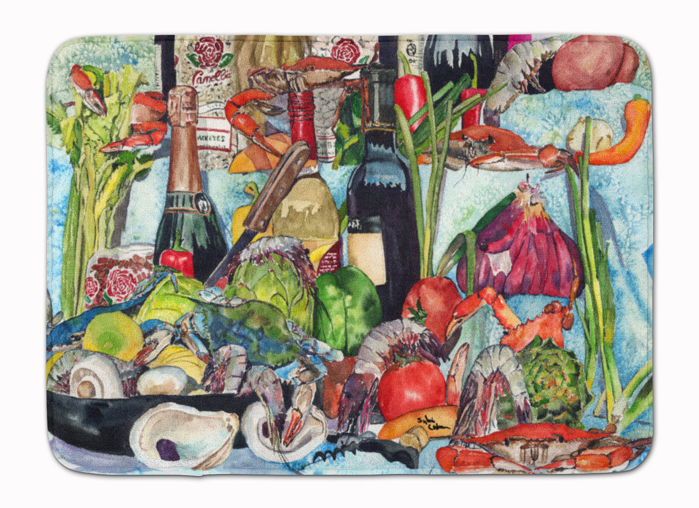 Wine Crab Shrimp and Oysters Memory Foam Kitchen Mat Machine Washable Anti-Fatigue Cushion Comfort Bath or Kitchen Rug