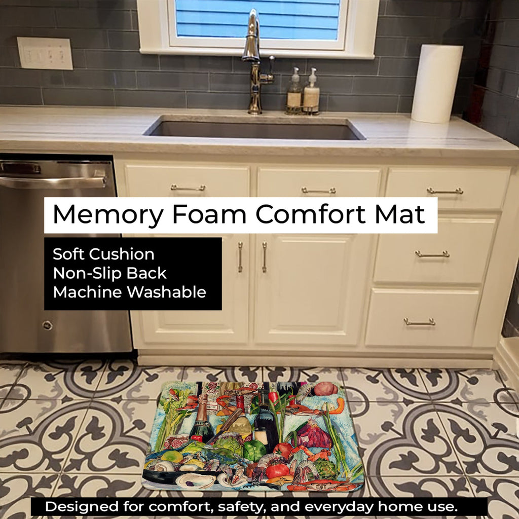 Wine Crab Shrimp and Oysters Memory Foam Kitchen Mat Machine Washable Anti-Fatigue Cushion Comfort Bath or Kitchen Rug