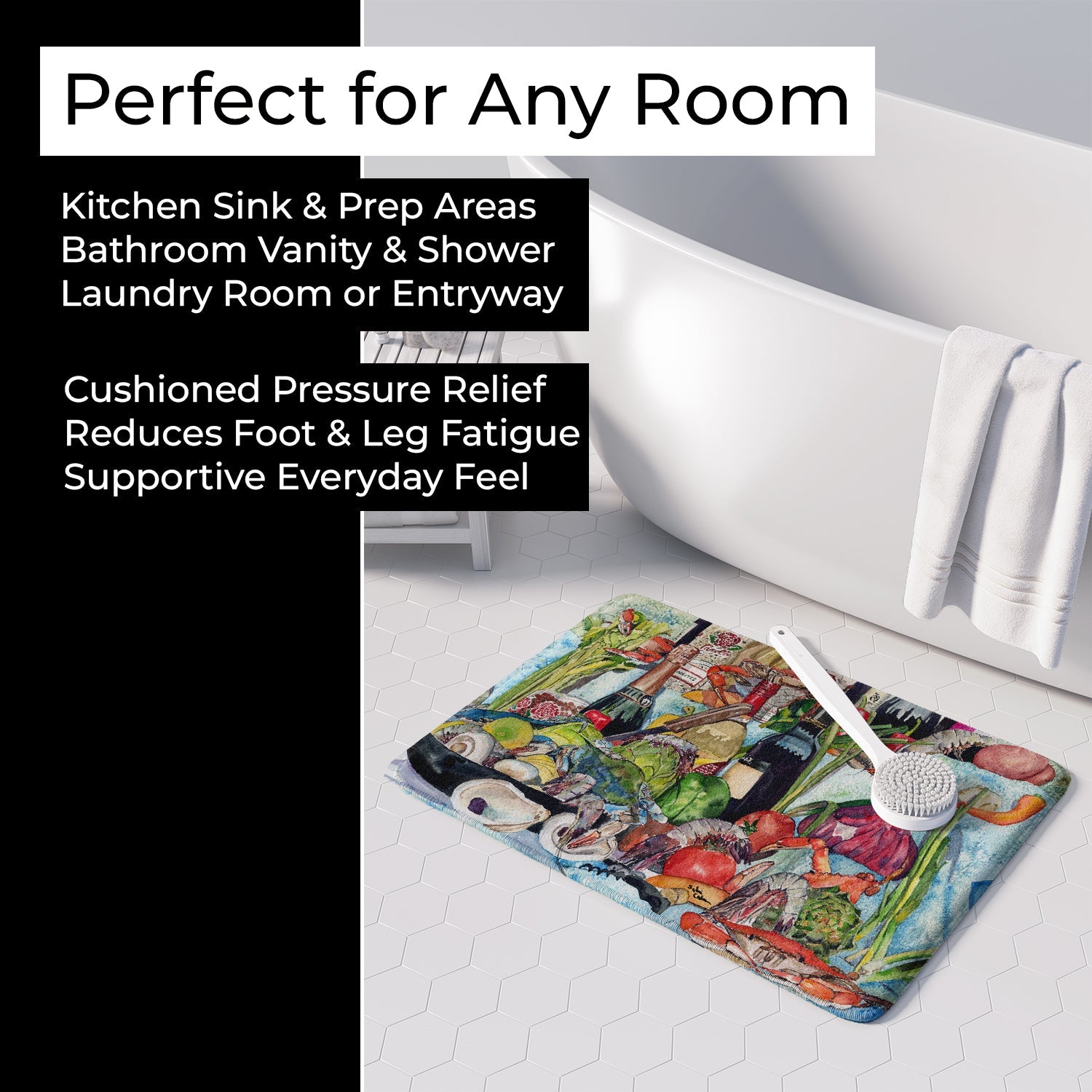 Wine Crab Shrimp and Oysters Memory Foam Kitchen Mat Machine Washable Anti-Fatigue Cushion Comfort Bath or Kitchen Rug
