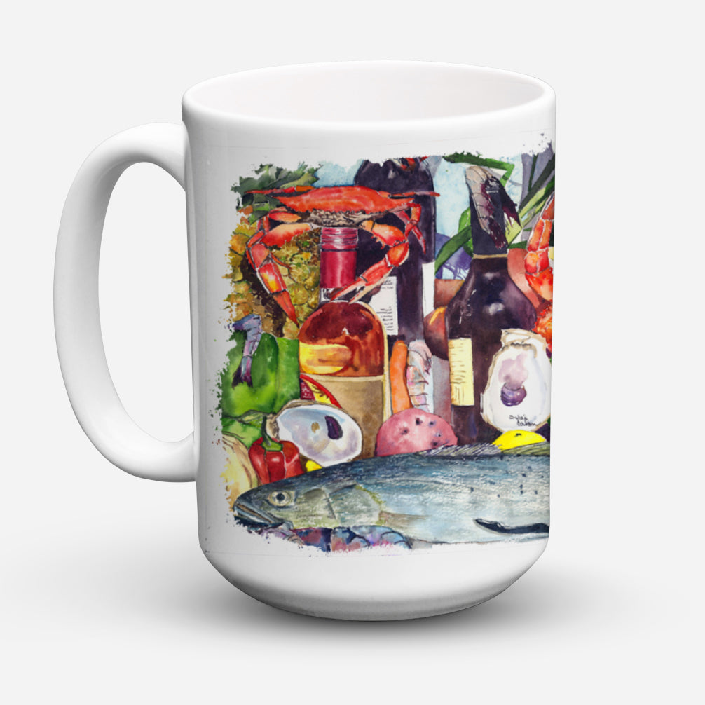 Wine and Speckled Trout Ceramic Coffee Mug 15 oz Decorative Large C Handle Mug Cup for Tea, Cocoa Hot Chocolate