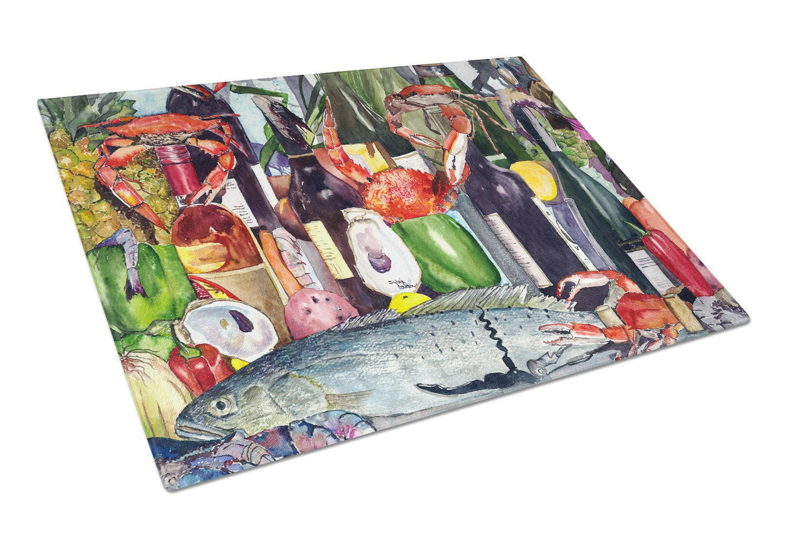 Wine and Speckled Trout Cutting Board Tempered Glass Kitchen Cutting Surface, Heat Resistant Chopping, Non-Slip Feet, Food Prep & Serving