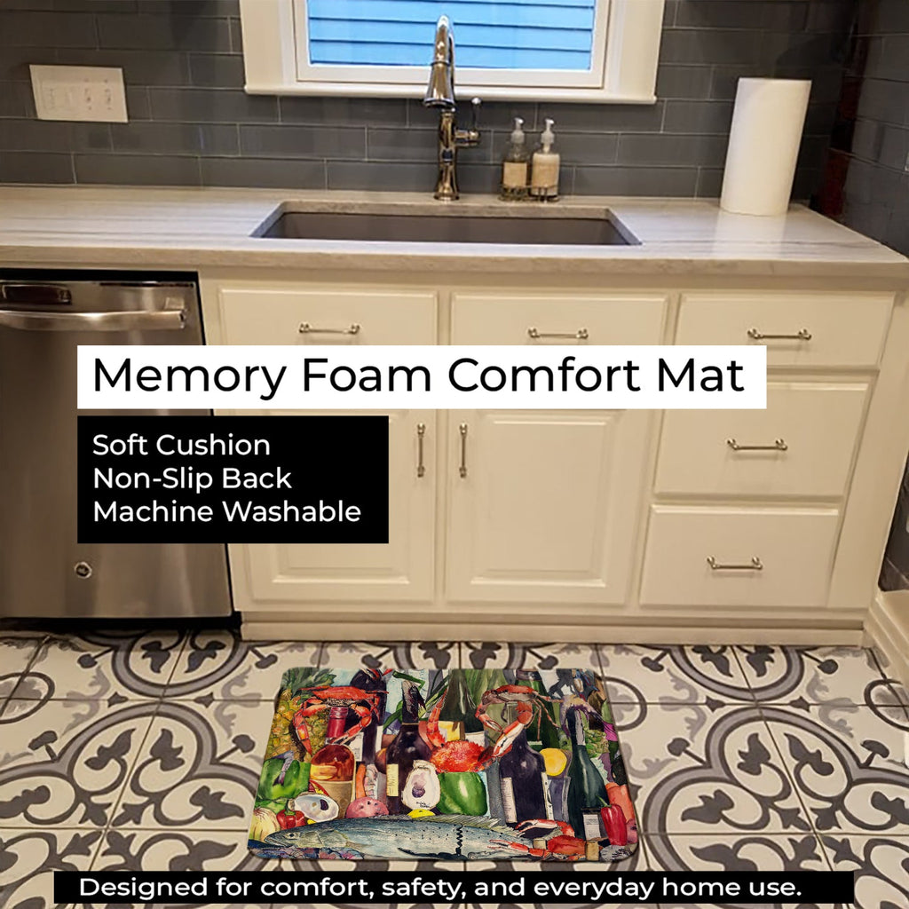 Wine and Speckled Trout Memory Foam Kitchen Mat Machine Washable Anti-Fatigue Cushion Comfort Bath or Kitchen Rug