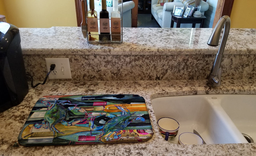 Blue Crabby Wine Bottles Dish Drying Mat Absorbent Dish Drying Mat Pad for Kitchen Counter Dish Drainer Mat for Countertop, 14 x 21", Multicolor