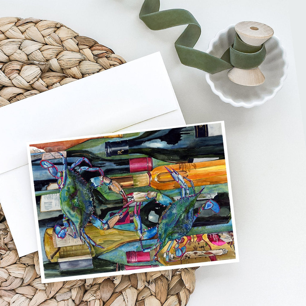Blue Crabby Wine Bottles Greeting Cards Pack of 8 Blank Cards with Envelopes Whimsical A7 Size 5x7