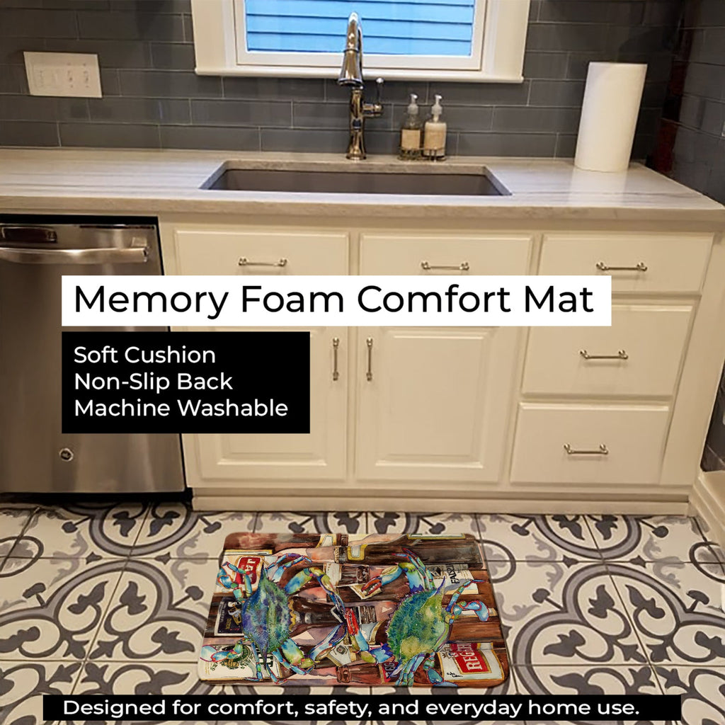 Blue Crabby New Orleans Beer Bottles Memory Foam Kitchen Mat Machine Washable Anti-Fatigue Cushion Comfort Bath or Kitchen Rug