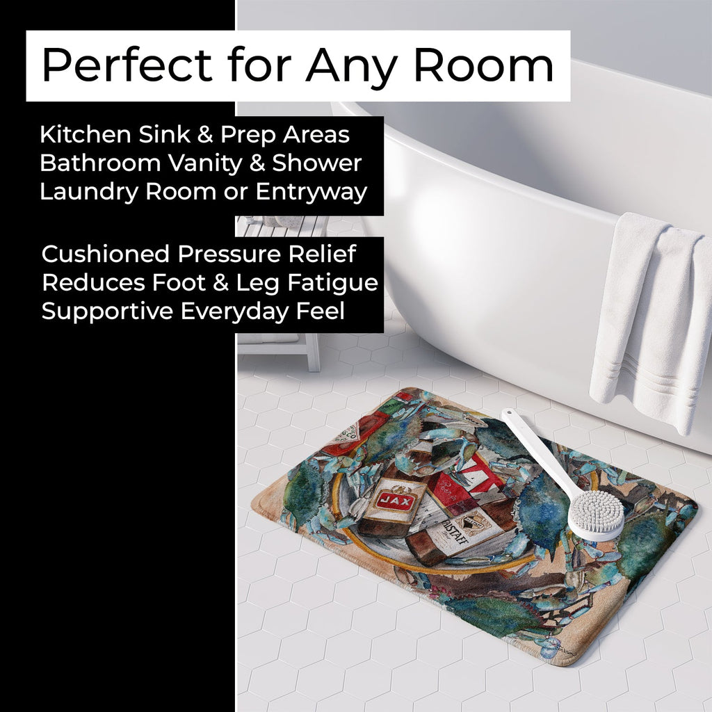 New Orleans Beers and Crabs Memory Foam Kitchen Mat Machine Washable Anti-Fatigue Cushion Comfort Bath or Kitchen Rug