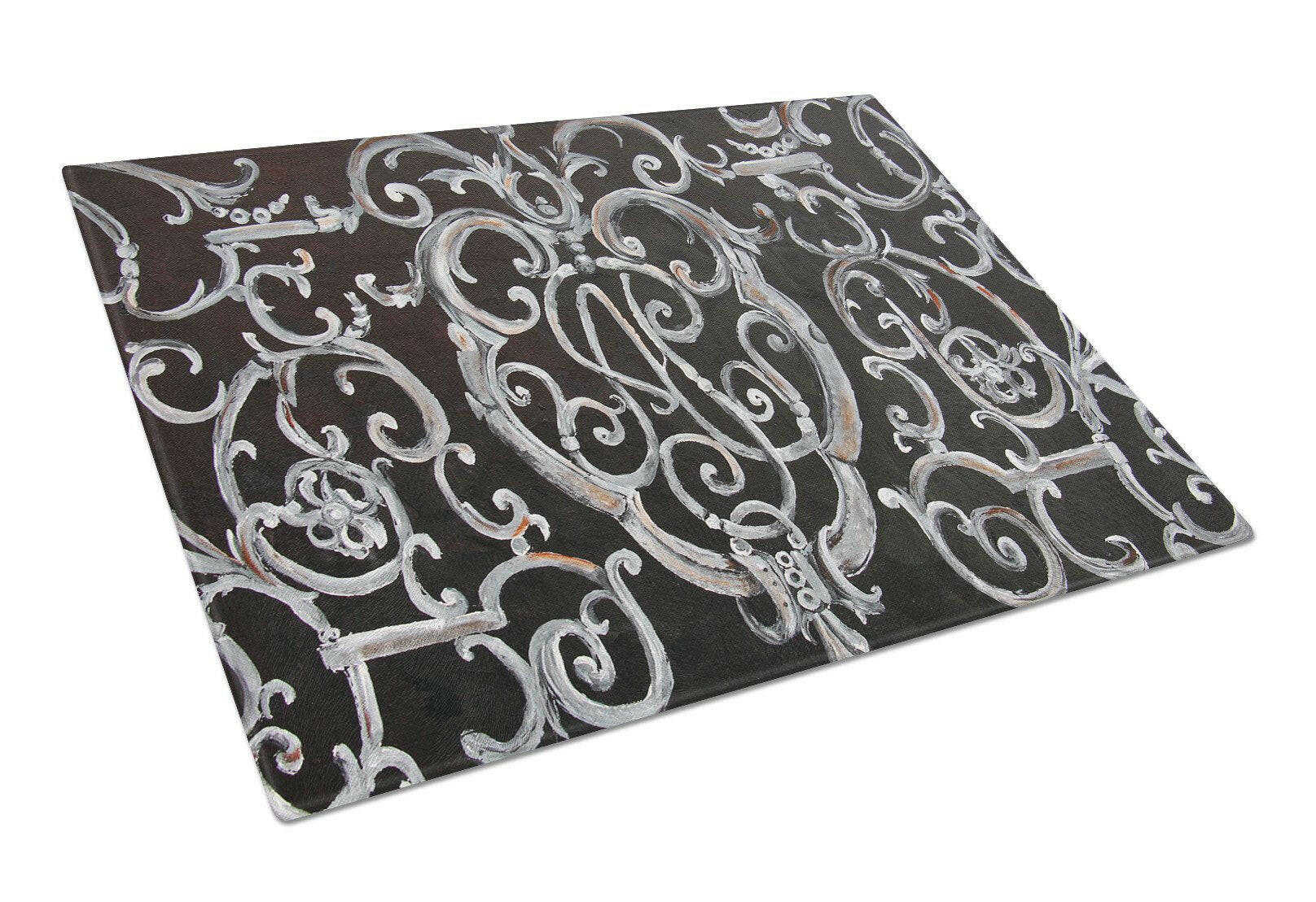 Ironwork Fence Cutting Board Tempered Glass Kitchen Cutting Surface, Heat Resistant Chopping, Non-Slip Feet, Food Prep & Serving