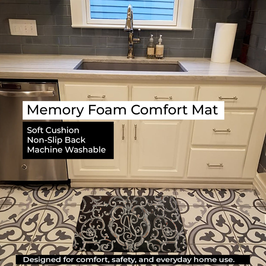 Ironwork Fence Memory Foam Kitchen Mat Machine Washable Anti-Fatigue Cushion Comfort Bath or Kitchen Rug