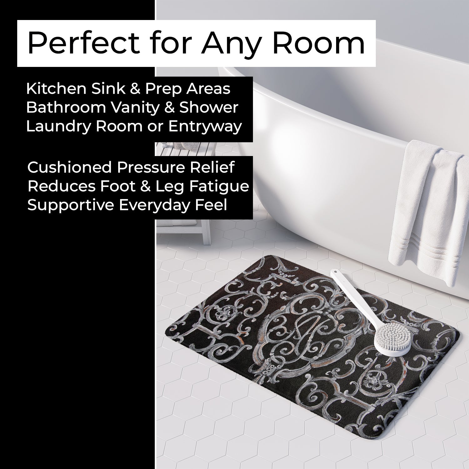 Ironwork Fence Memory Foam Kitchen Mat Machine Washable Anti-Fatigue Cushion Comfort Bath or Kitchen Rug