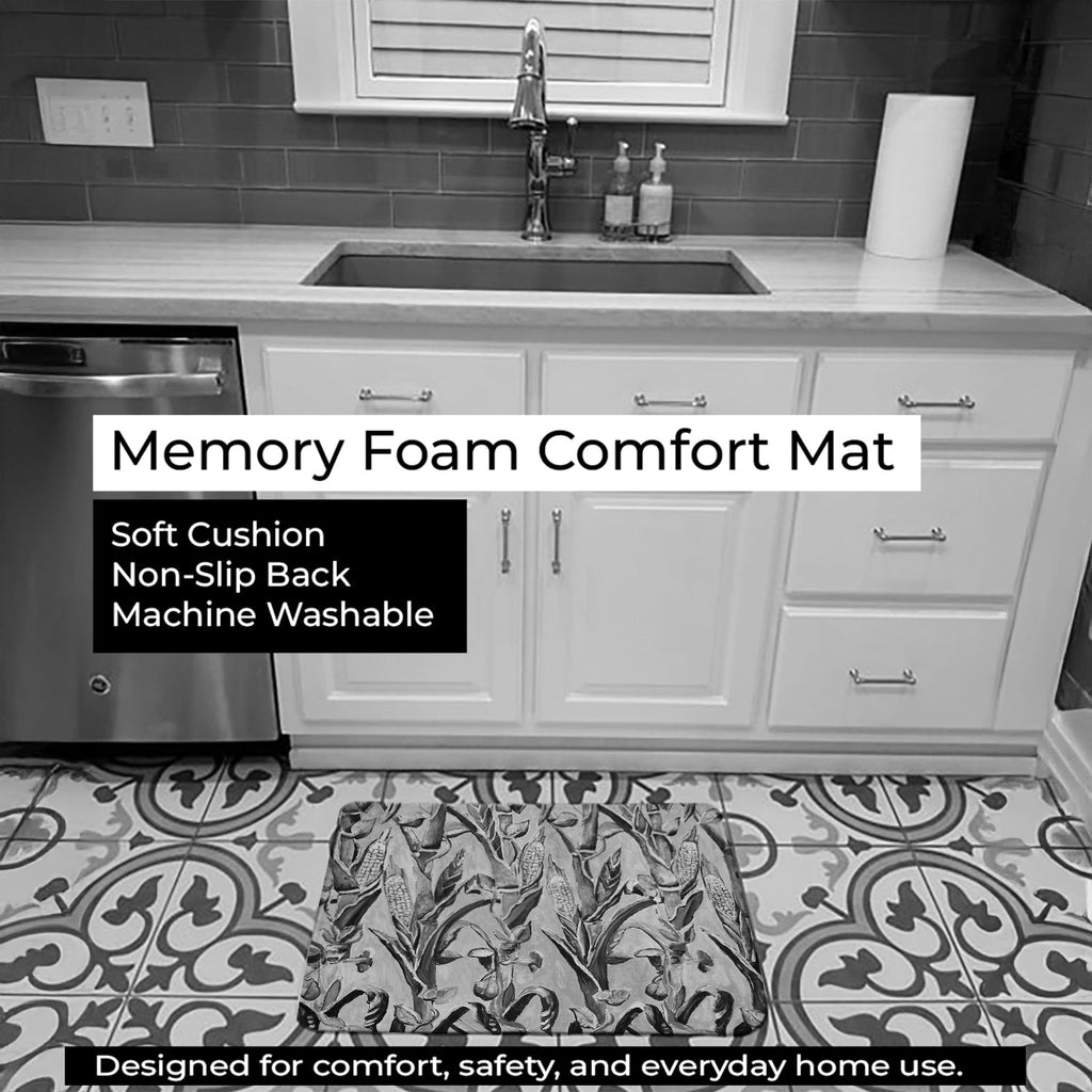 Corn Ironwork Fence Memory Foam Kitchen Mat Machine Washable Anti-Fatigue Cushion Comfort Bath or Kitchen Rug