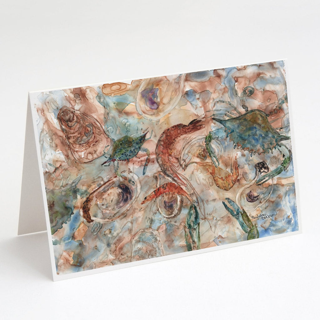 Crabs, Shrimp and Oysters on the loose Greeting Cards Pack of 8 Blank Cards with Envelopes Whimsical A7 Size 5x7