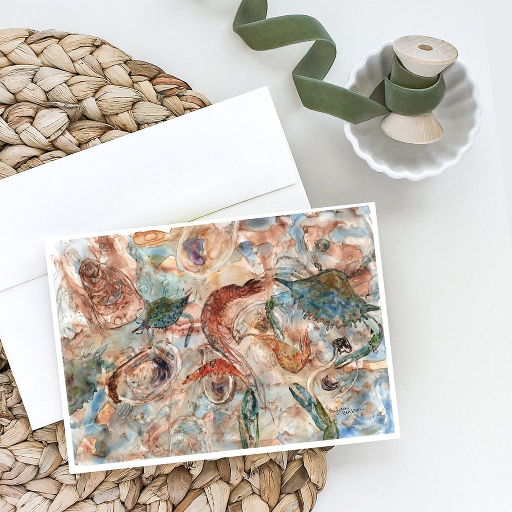 Crabs, Shrimp and Oysters on the loose Greeting Cards Pack of 8 Blank Cards with Envelopes Whimsical A7 Size 5x7