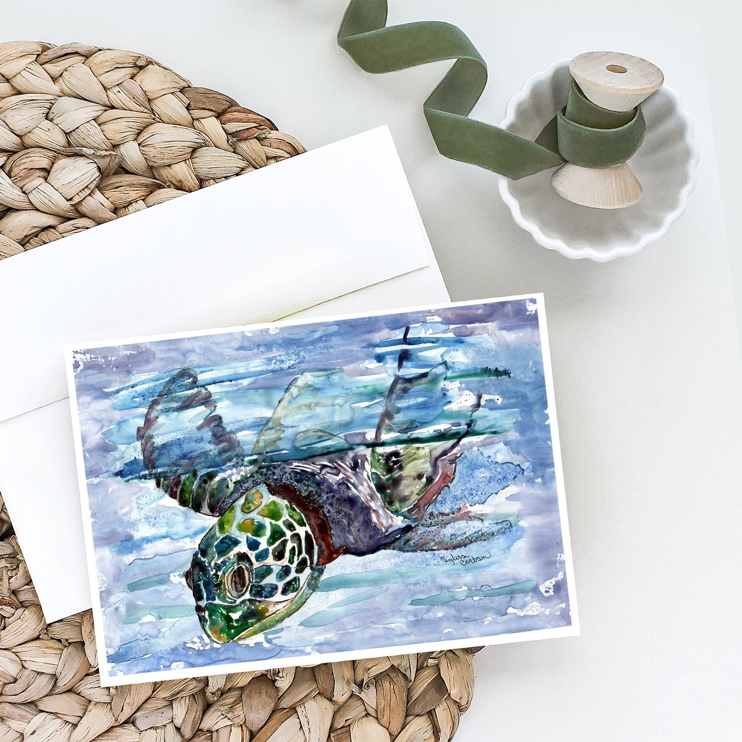 Loggerhead Turtle in a Dive Greeting Cards Pack of 8 Blank Cards with Envelopes Whimsical A7 Size 5x7