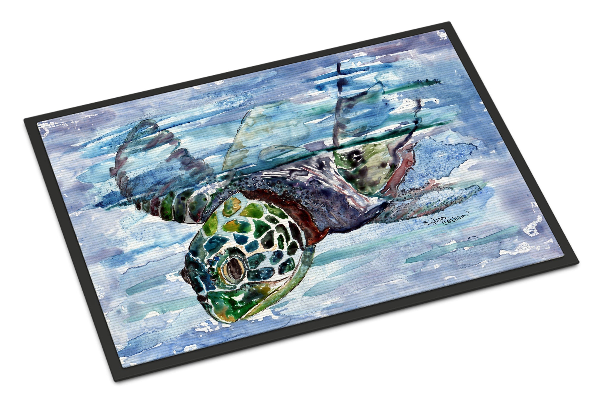 Loggerhead Turtle in a Dive Doormat Indoor Outdoor 24H X 36W Front Door Mat Rugs for Entryway, Non Slip Washable Low Pile,
