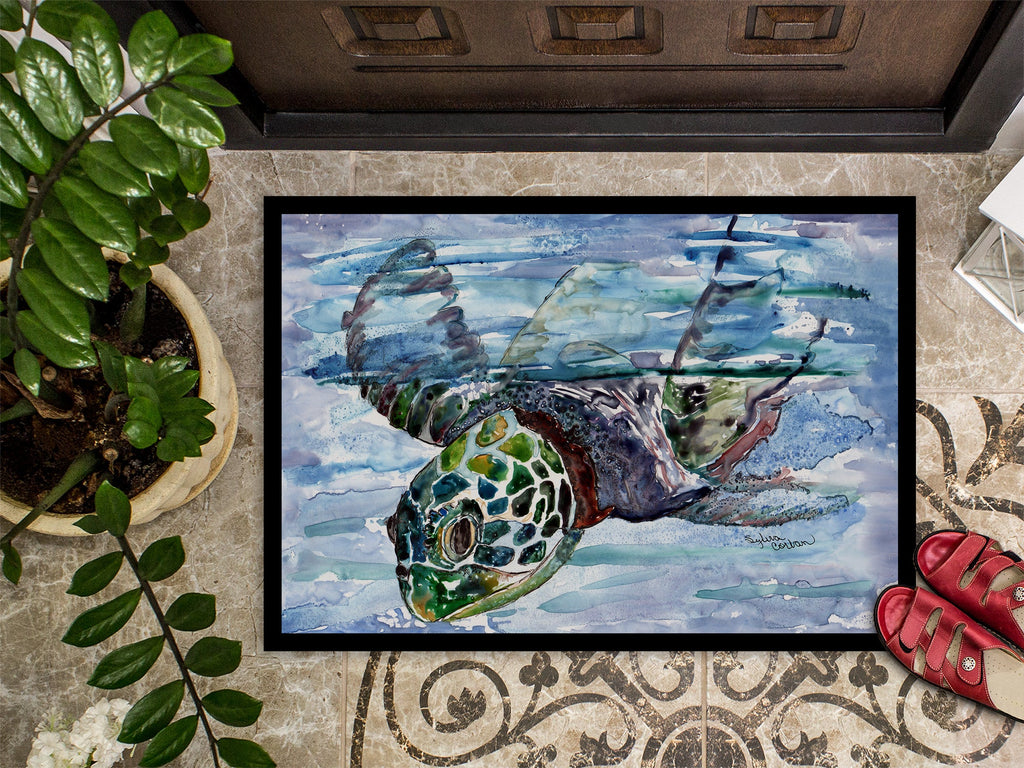 Loggerhead Turtle in a Dive Doormat Indoor Outdoor 18H X 27W Front Door Mat Rugs for Entryway, Non Slip Washable