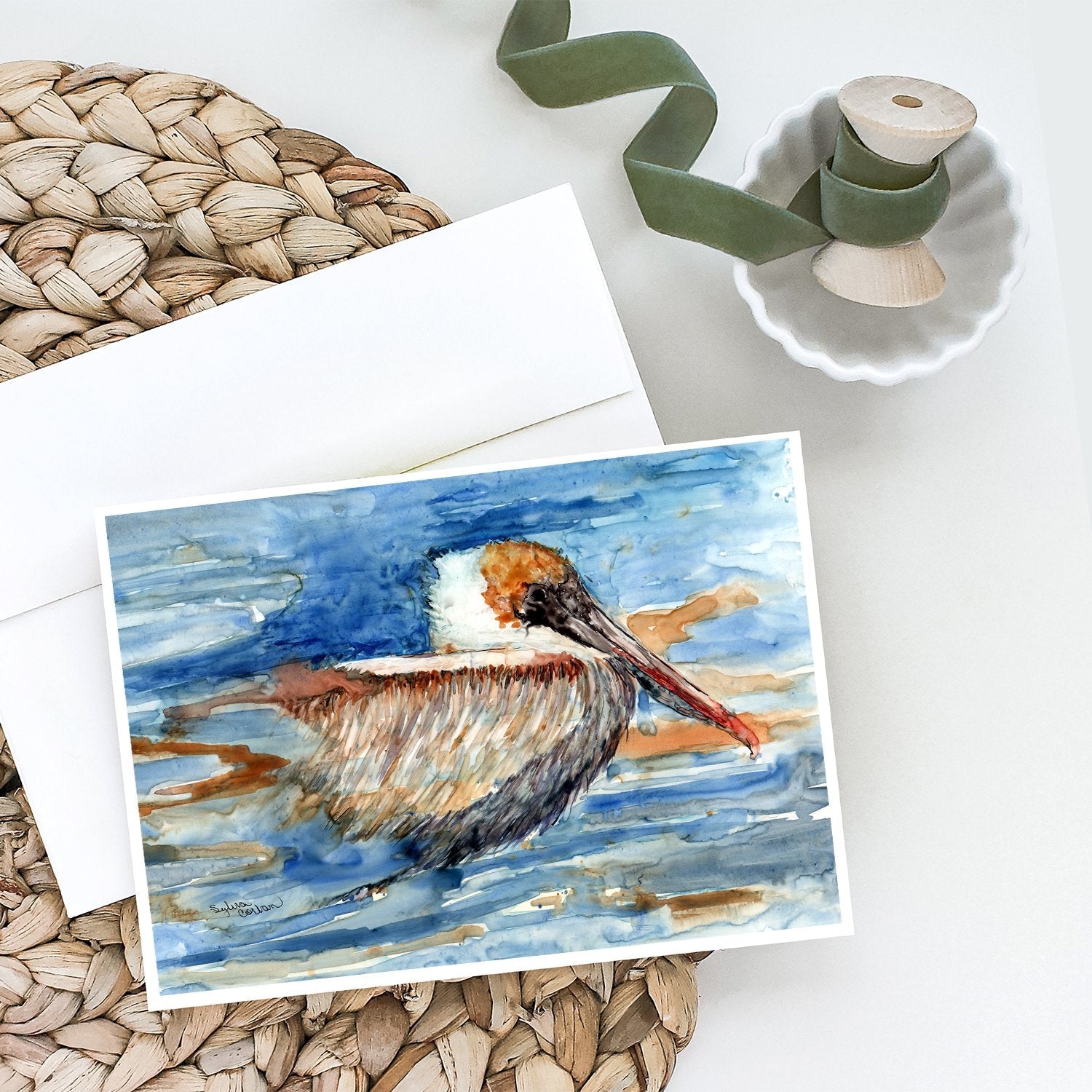 Pelican in the water Greeting Cards Pack of 8 Blank Cards with Envelopes Whimsical A7 Size 5x7