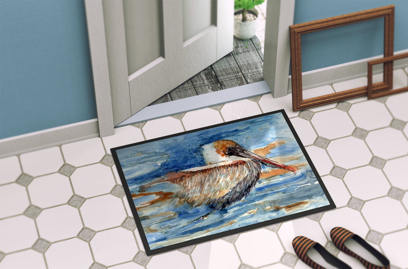 Pelican in the water Doormat Indoor Outdoor 24H X 36W Front Door Mat Rugs for Entryway, Non Slip Washable Low Pile,