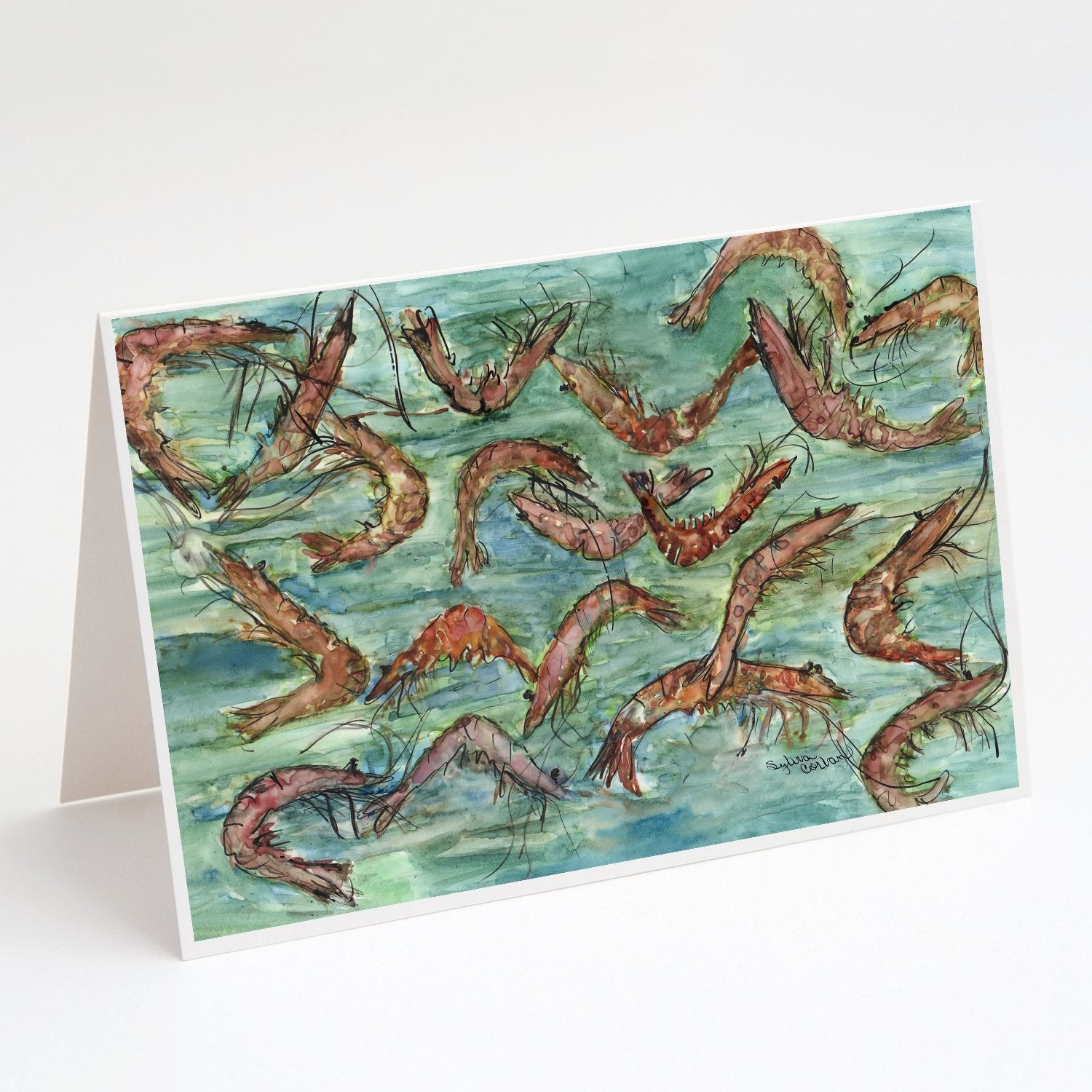 Catch of Shrimp Greeting Cards Pack of 8 Blank Cards with Envelopes Whimsical A7 Size 5x7