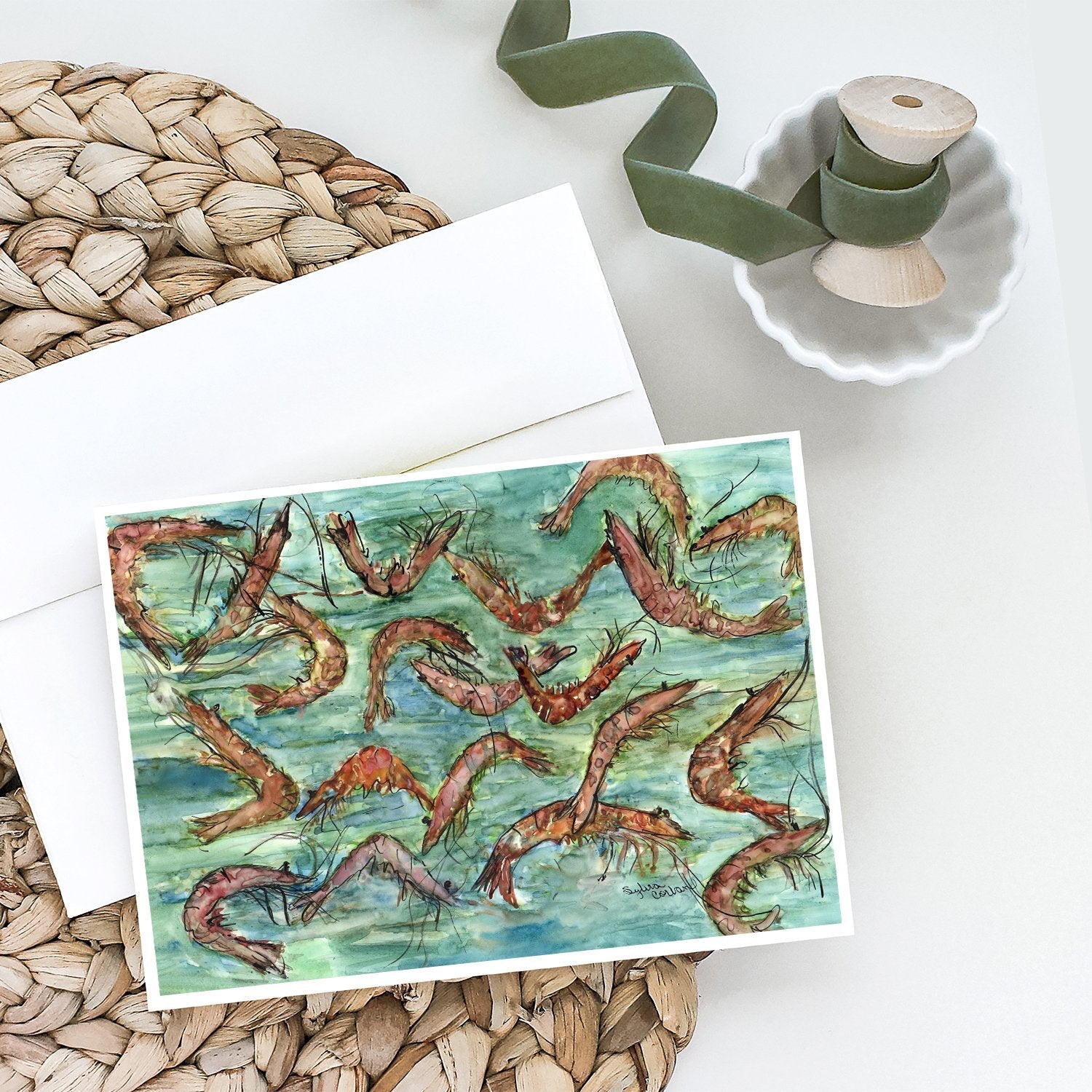 Catch of Shrimp Greeting Cards Pack of 8 Blank Cards with Envelopes Whimsical A7 Size 5x7
