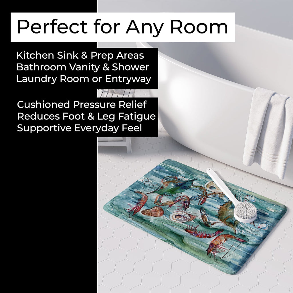 Crabs, Shrimp and Oysters in Water Memory Foam Kitchen Mat Machine Washable Anti-Fatigue Cushion Comfort Bath or Kitchen Rug