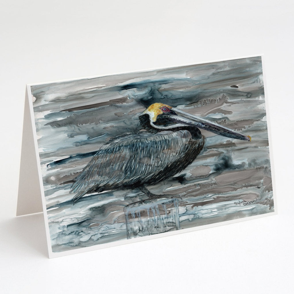 Pelican in Grey Greeting Cards Pack of 8 Blank Cards with Envelopes Whimsical A7 Size 5x7