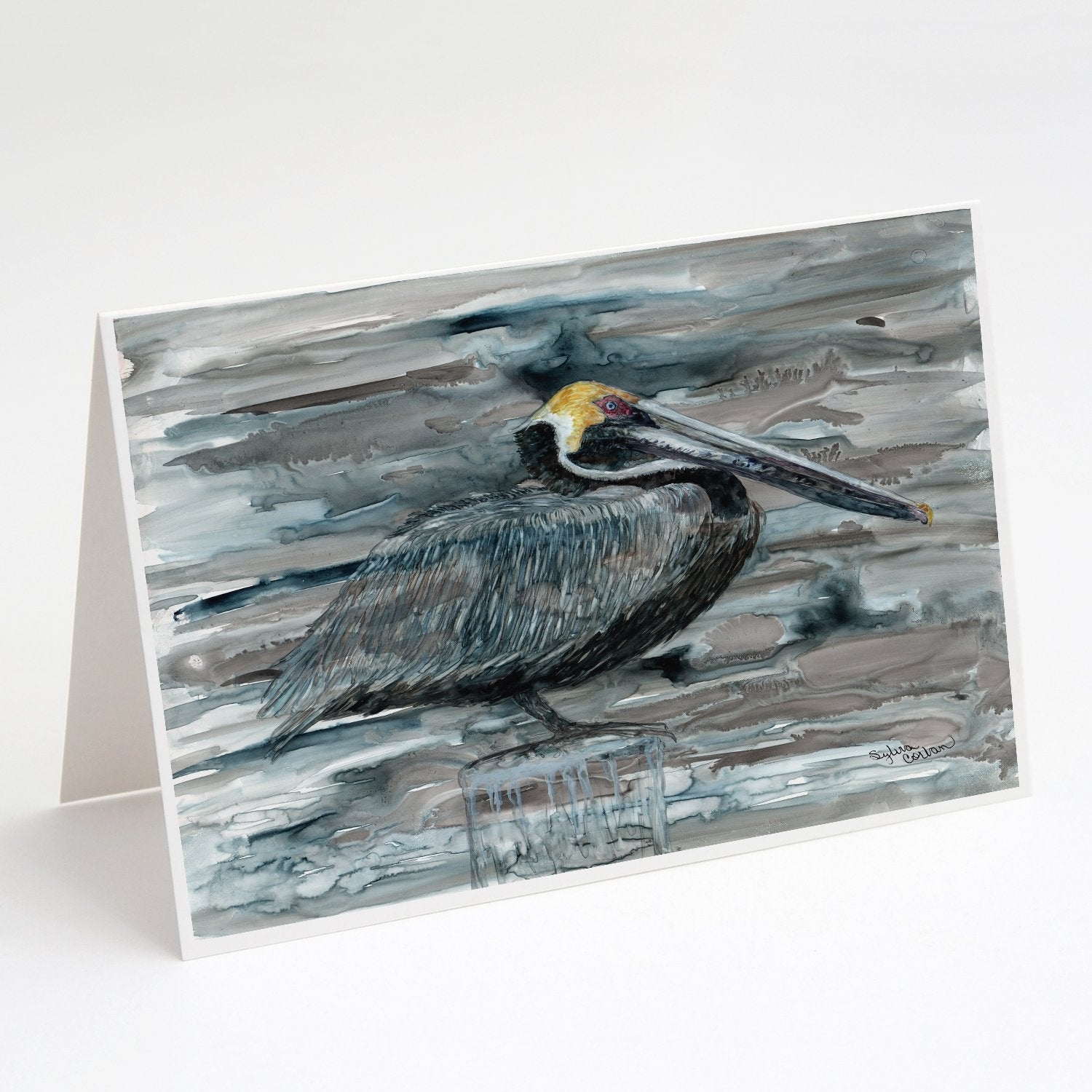 Pelican in Grey Greeting Cards Pack of 8 Blank Cards with Envelopes Whimsical A7 Size 5x7