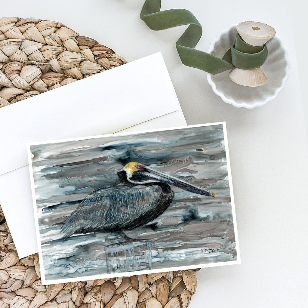 Pelican in Grey Greeting Cards Pack of 8 Blank Cards with Envelopes Whimsical A7 Size 5x7
