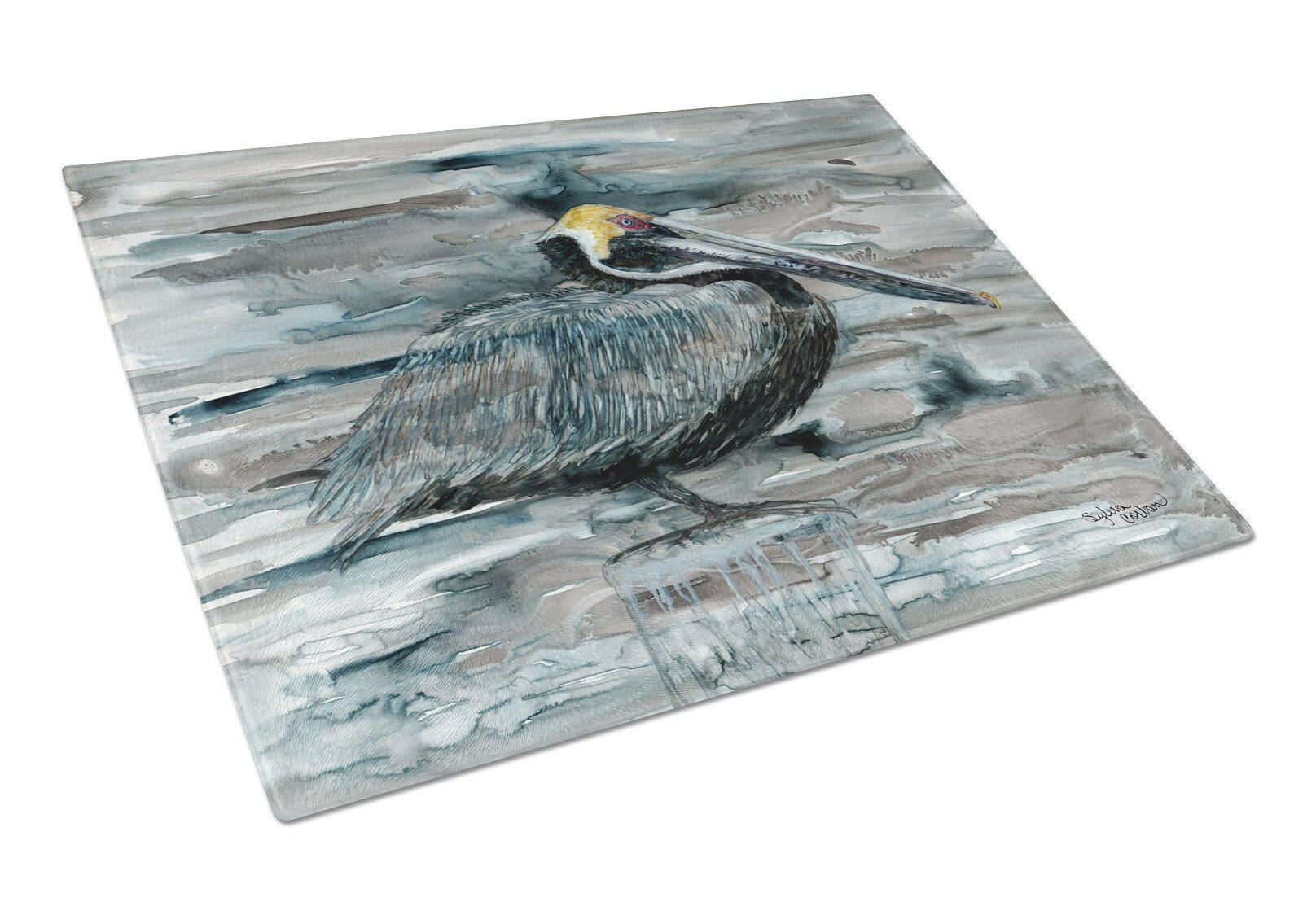 Pelican in Grey Cutting Board Tempered Glass Kitchen Cutting Surface, Heat Resistant Chopping, Non-Slip Feet, Food Prep & Serving