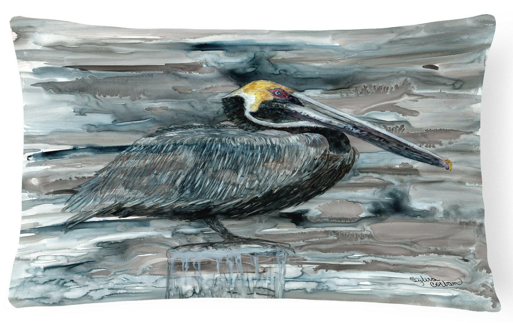 Pelican in Grey Decorative Throw Pillow 12x16 Indoor Outdoor Accent Cushion, Fabric Cover with Insert for Sofa, Bed, Porch & Living Room