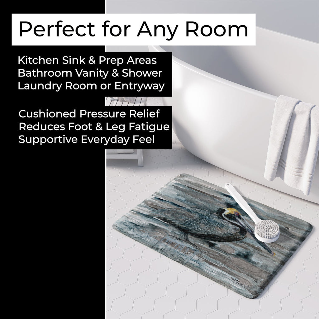 Pelican in Grey Memory Foam Kitchen Mat Machine Washable Anti-Fatigue Cushion Comfort Bath or Kitchen Rug
