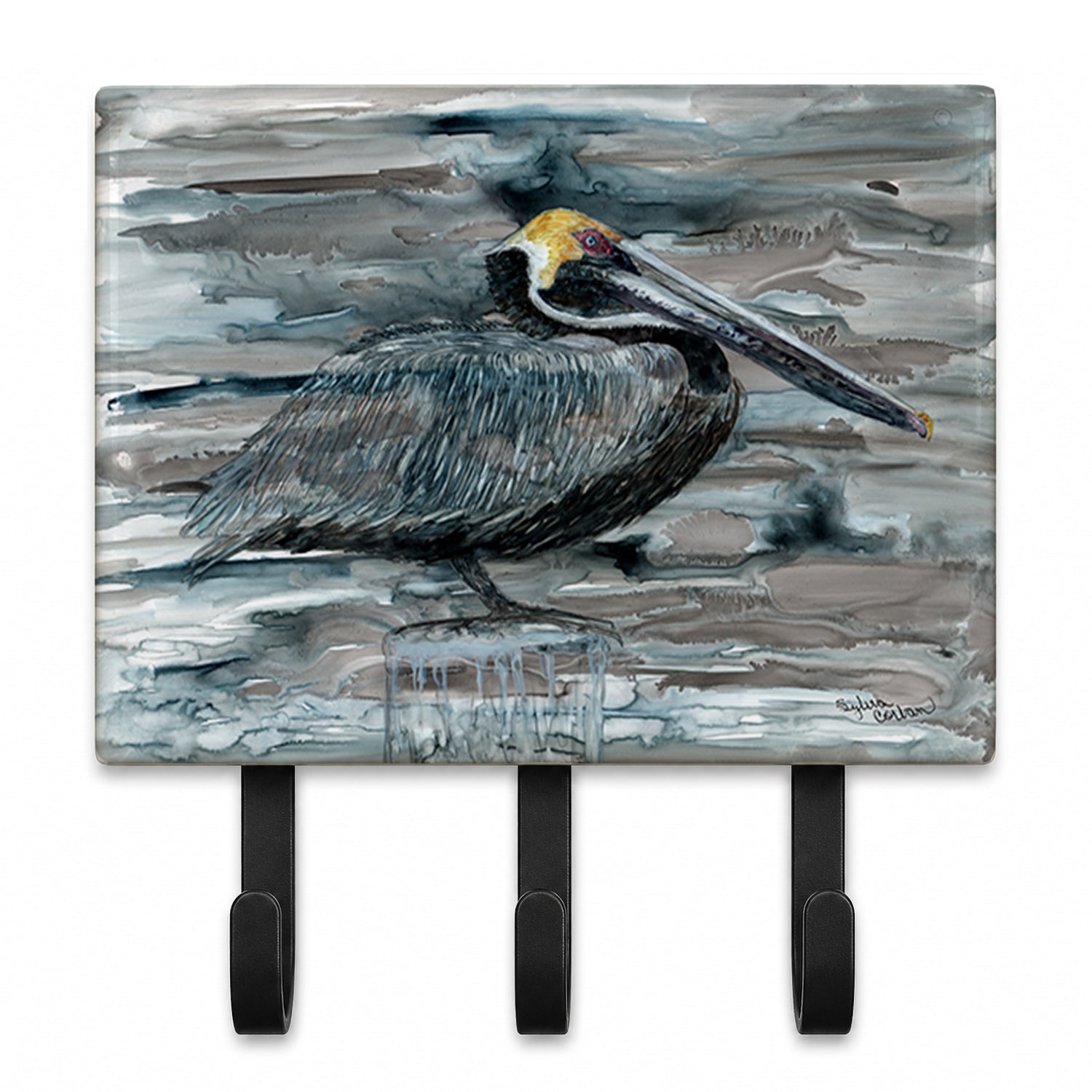 Pelican in Grey Leash or Key Holder Wall Hooks, Coat Rack Wall Mount, for Hanging Keys, Towels, Aprons, Leashes